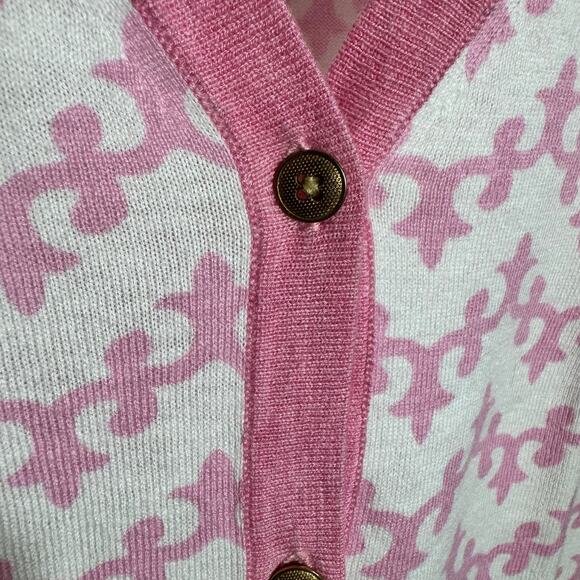 J. McLaughlin Cardigan Sweater Women XS Cotton Blend Pink Geometric Print NWOT - Picture 6 of 9